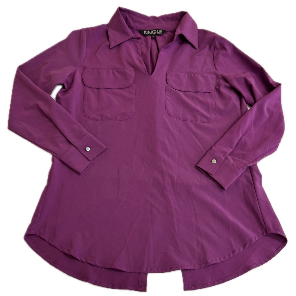 Single‎ Los Angeles Blouse Women Small Purple V-Neck High-Low Pocket 990Z320